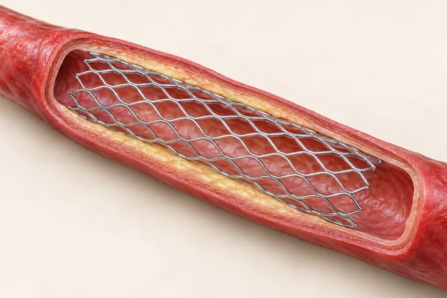 Illustrative artery cutaway showing an expanded coronary stent
